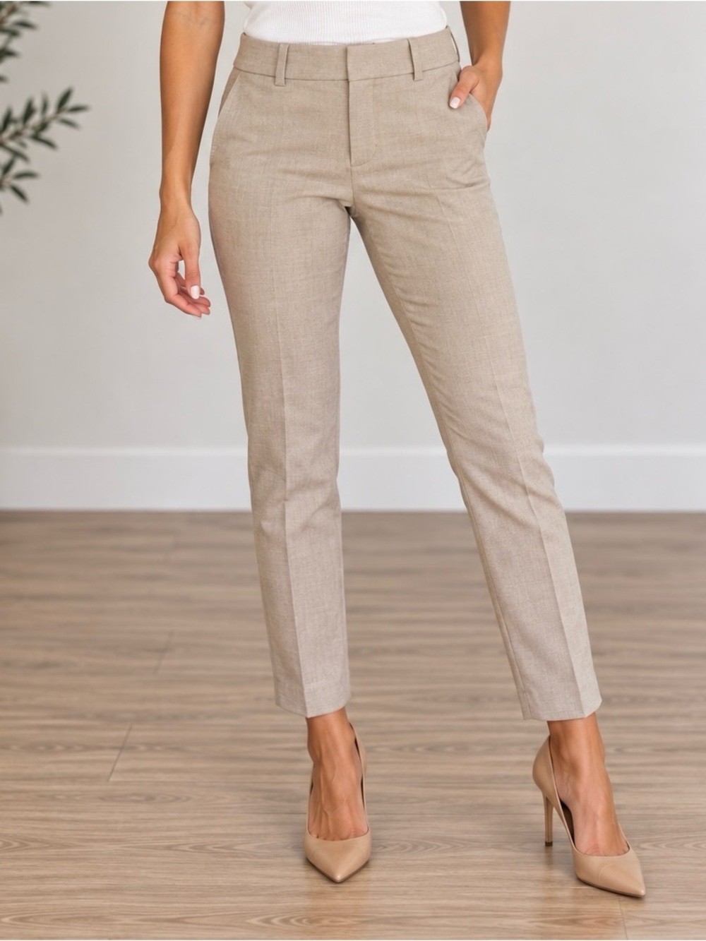 Calvin Klein Modern Ankle Pants Taupe Beige Tailored Career Trousers | Size 4